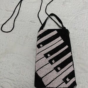 Adorable Black and White Beaded Crossbody Bag- Piano keys!